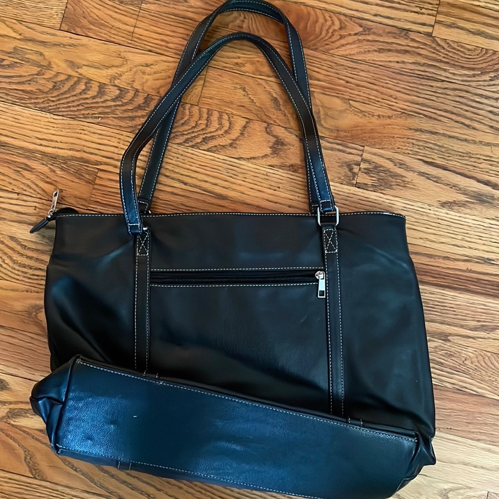 Black fake leather work tote